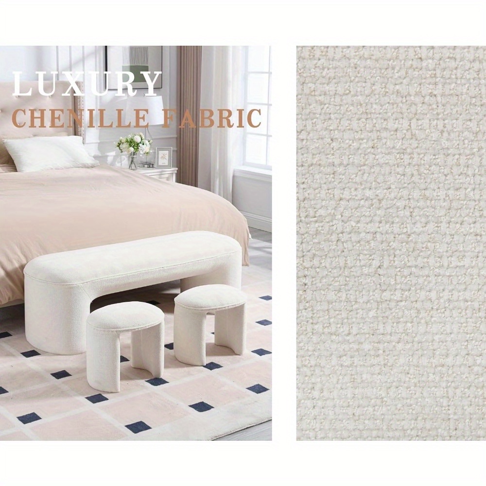 53 Inch Long Bedroom Bench with 2pcs Step Stools, Nesting Ottoman Bench Set, Padded End Of Bed Bench Modern Upholstered Bench for Living Room, Entry, Porch