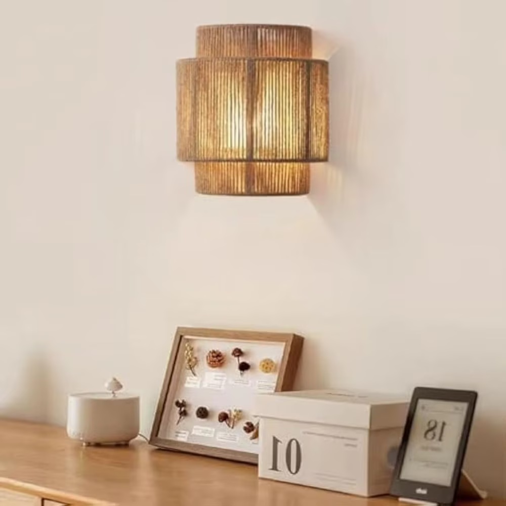 Image of 1pc Vintage Wall Sconce Shade, Natural Material , Delicate And Textured Home Decor, Enhancing In Space, Suitable For Home Scenes