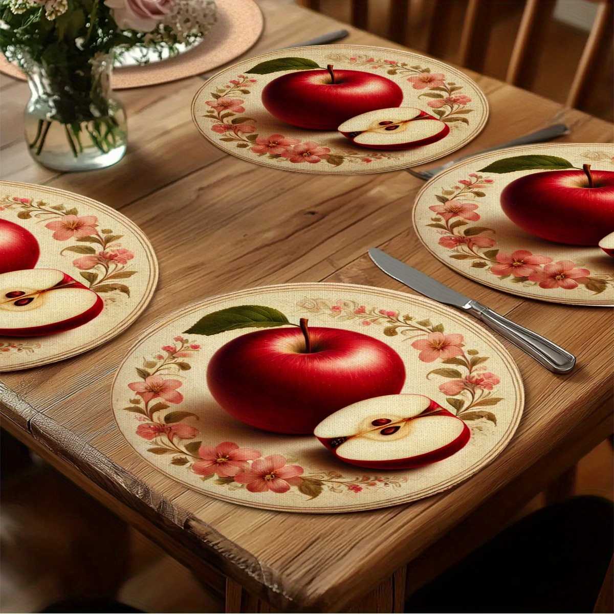 TEMU A Collection Of 4 Circular Placemats Featuring A Design, Including And Piece. Washable Placemats Are Ideal For Enhancing The Decor Of Dining