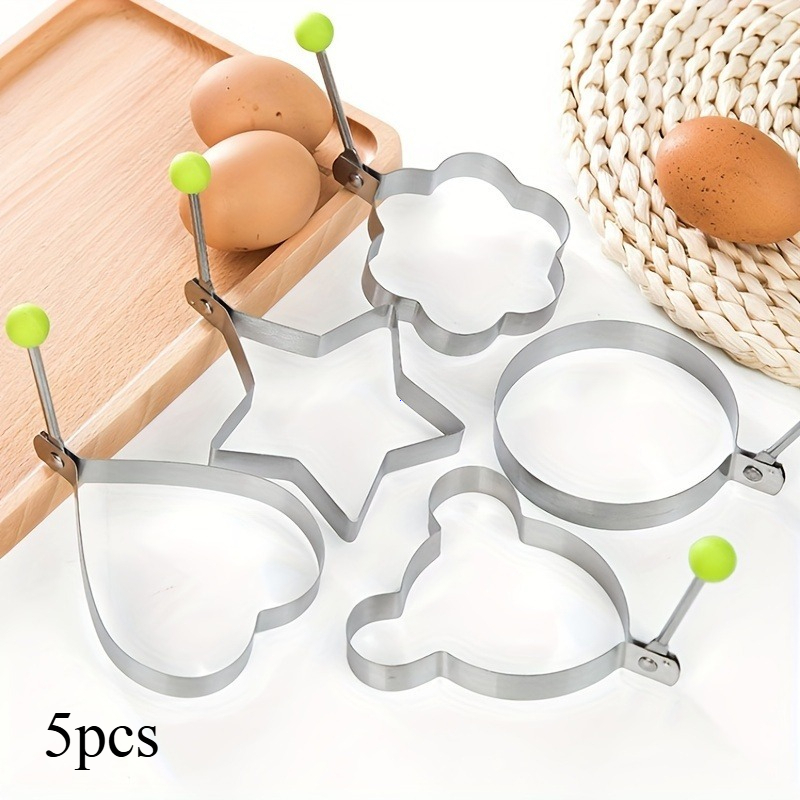 TEMU Set da 5 stampi per friggere uova in acciaio inossidabile, utensili da cucina, stampi per uova antiaderenti ispessiti, stampi per friggere uova