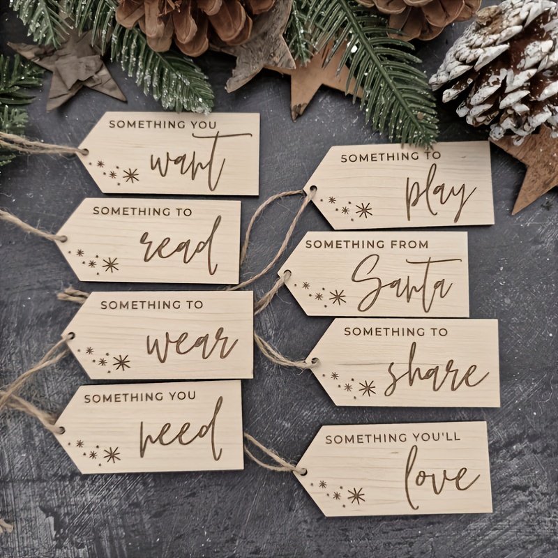 TEMU Christmas Gift Wooden Tags, Want, Wear, Need, Read- 8pcs Set Of Wooden Gift Tags- Reusable, Holiday Gifts, Holiday Decorations, Rustic