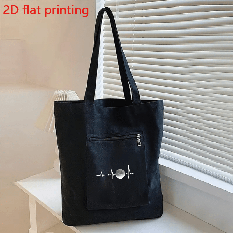 TEMU Grand Sac Fourre-Tout à Imprimé ECG - Spacieux et , Fermeture Éclair, Design Pliable pour Déplacements Quotidiens, École, Shopping & Plage -