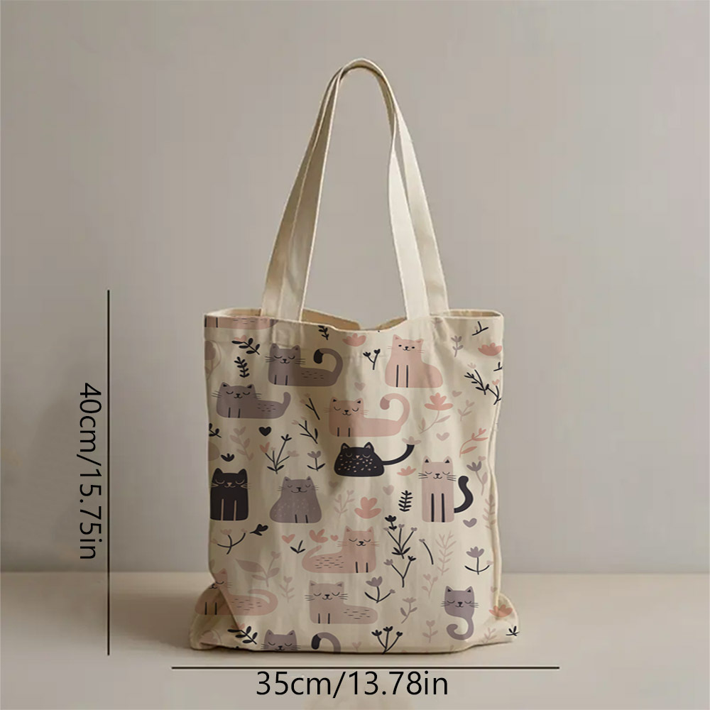 E-shop 1 Stück Niedliche Katzen Blumenmuster Handtasche, Faltbare Umhängetasche, Ideal für Feste, Reisen & , Tragbare Einkaufstasche für Damen,