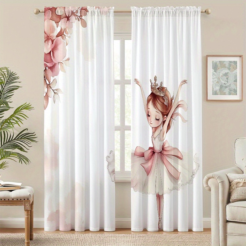 TEMU Set Of 2 Ballet Window Sheers: Whimsical Design, Transparent Drapes, Ideal For Decorating Windows In Bedrooms, Living Rooms, Kitchens, And
