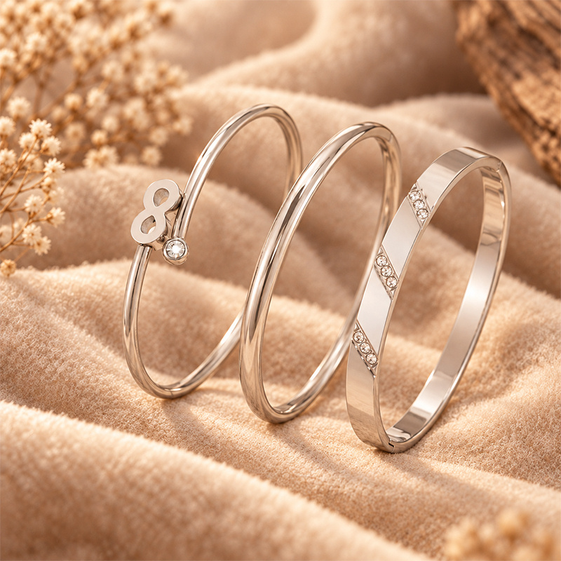 Mature Chic Slim Bangle Set with Infinity Design
