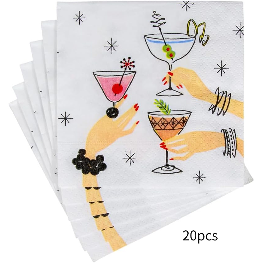 Image of 20pcs Napkins, Martini Napkins, With Vintage Design, Disposable Party Decorations, Suitable For , Bachelorette Party Supplies For Halloween、christmas