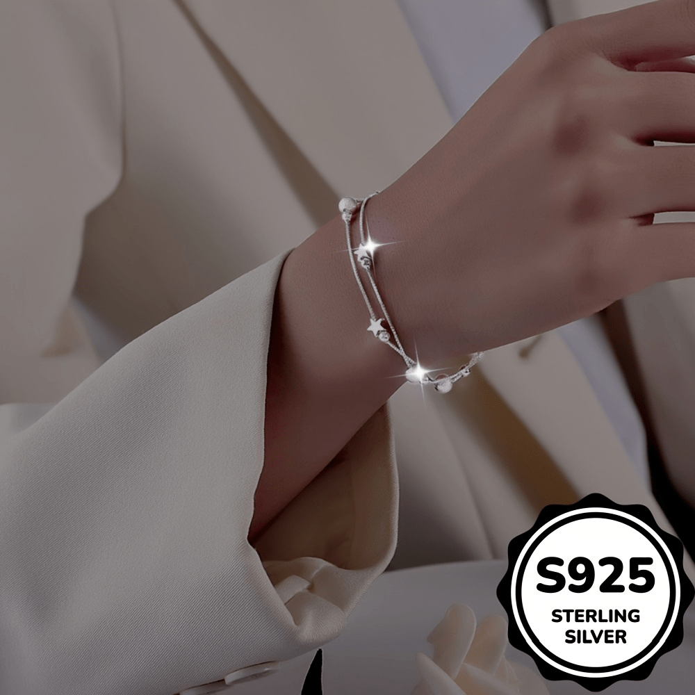 925 Sterling Silver Double Layer Star Bracelet, Minimalist Gift