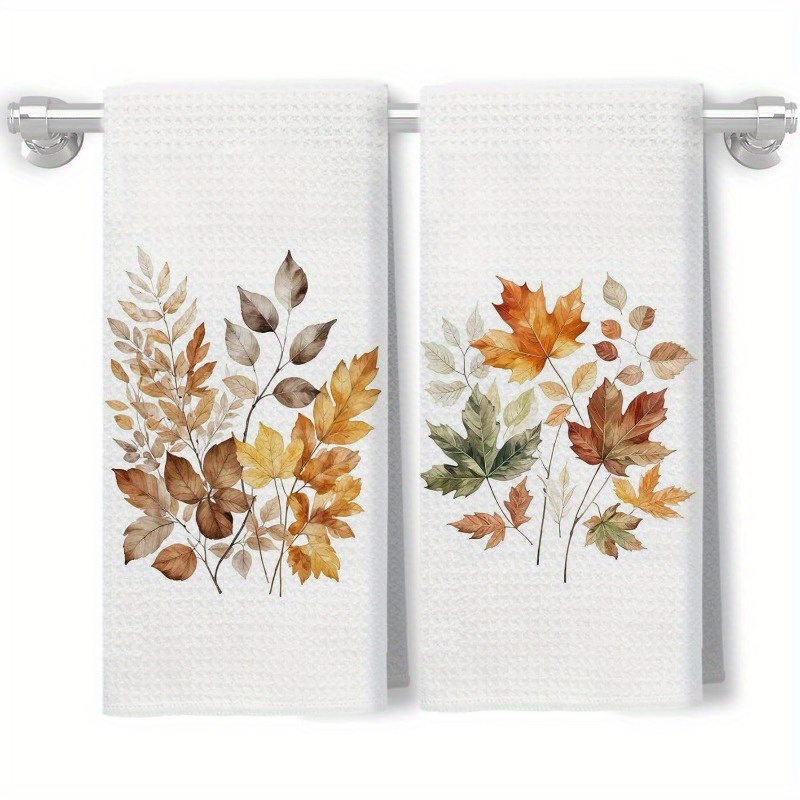 TEMU 2pcs 18×26 Inch Boho Fall Kitchen Towels, Vintage Autumn Floral Botanical Dish Tea Handles For Home Decor