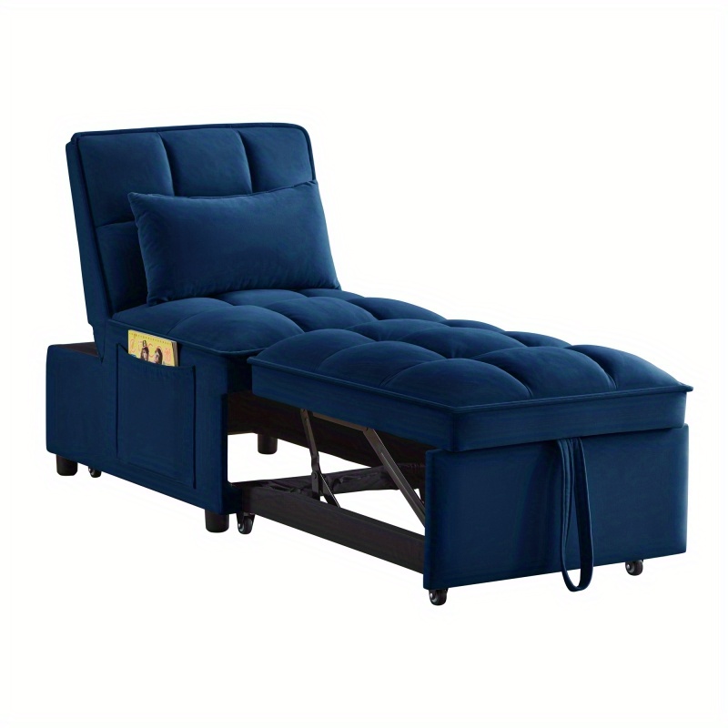 TEMU Multi-functional Convertible Chaise Lounge Single Sofa Bed With A Tufted Single Pull-out Sofa Bed Featuring An Adjustable Backrest And Pillows, And With Storage Pockets, In