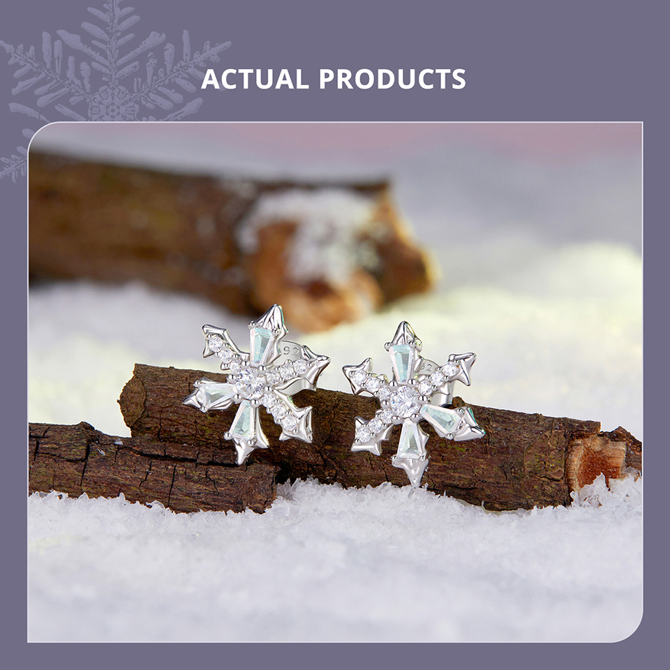 1 pair elegant luxury 925 sterling silver snowflake stud earrings, 3.5g synthetic zirconia, hypoallergenic women s jewelry for   & gift- , christmas season suitable details 4