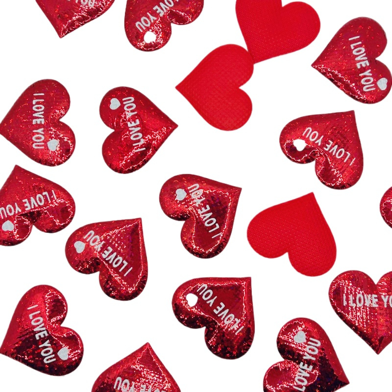 

30pcs Red Non-woven Fabric Heart Patches, Love You Message, Valentine's Day Craft Decorations, Wedding & Birthday Gift Embellishments,