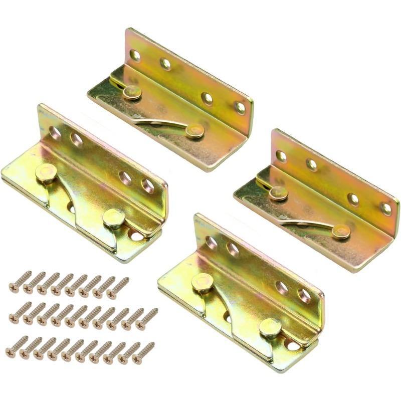 

4-pack Heavy Duty Metal Bed Rail Brackets With Screws, Non-mortise Bed Frame Hardware, Mixed Color, No Electricity Required