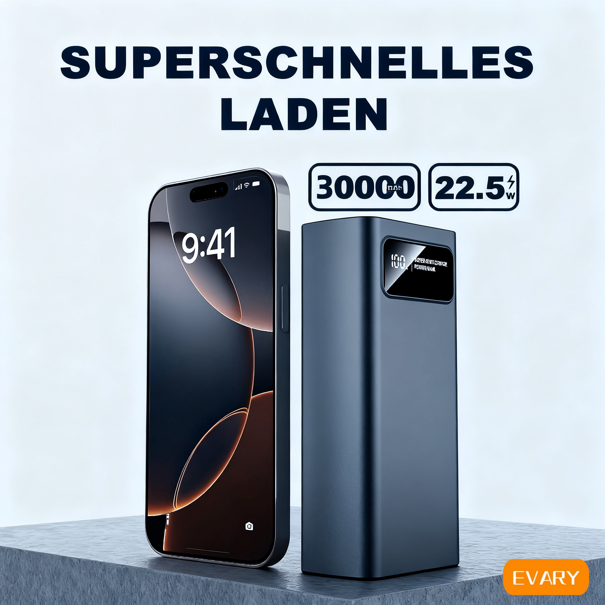 E-shop 30000mAh Tragbares Powerbank, Handy-Akku 22,5W Schnellladegerät mit LED-Batterieanzeige/ USB-/ Typ-C-/ Micro-Schnittstellen, Outdoor