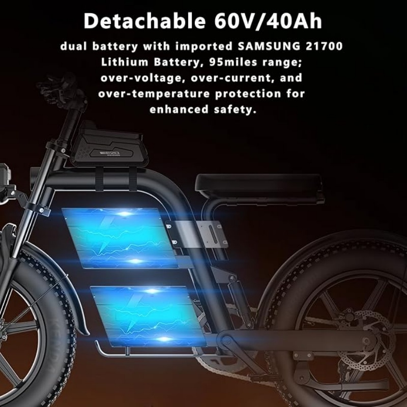 20inch Electric Bike for Adults, 101 Miles 20MPH Fast E Bike for Men, Tire Ebike for Adults Electric with 60V 2400WH Removable Battery, ON Off Road EBicycle with Brake Light, Electric Bike for Men, Electric Bike Foldable, Commuter Ebike