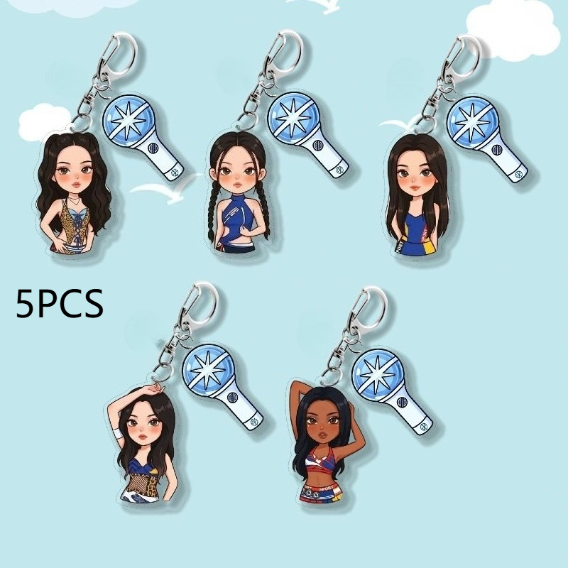 TEMU 2d Flat, 2d Flat Keyring Packs, 5pcs Set Of Cartoon K-pop Character Acrylic Keychains/bag Charms Accessories — For Fans K-a-ts-, 2d Flat