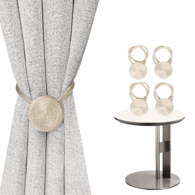 Four Premium Easy Round Magnetic Curtain Strings, Robust Magnetic Hooks, Handcrafted Decorative Magnetic Design, Long-Lasting Material, Bohemian Style Hanging Strings, Ideal for Bedroom, Living Room, And Office Curtain Storage Decoration