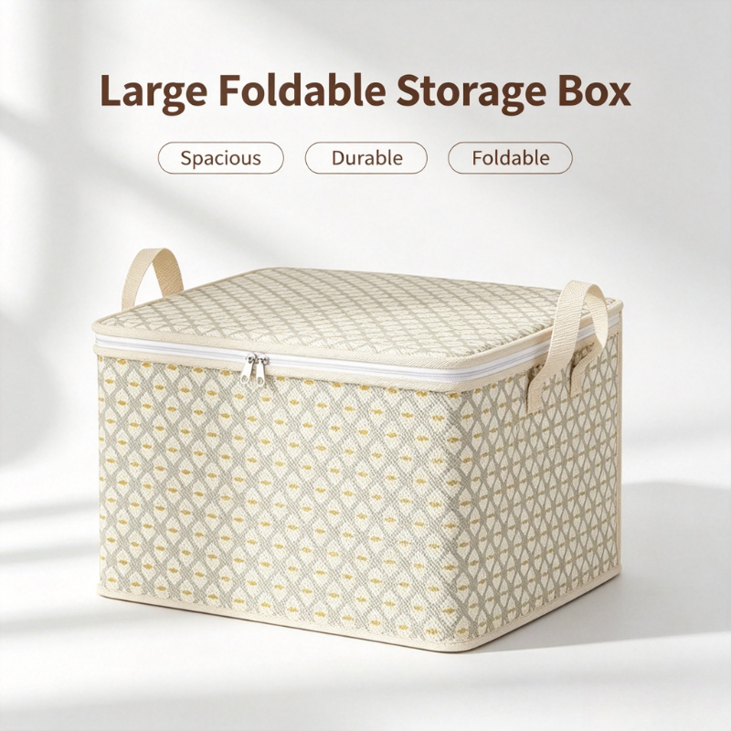 4pcs Large Foldable Storage Boxes with Lid, Non-Woven Set