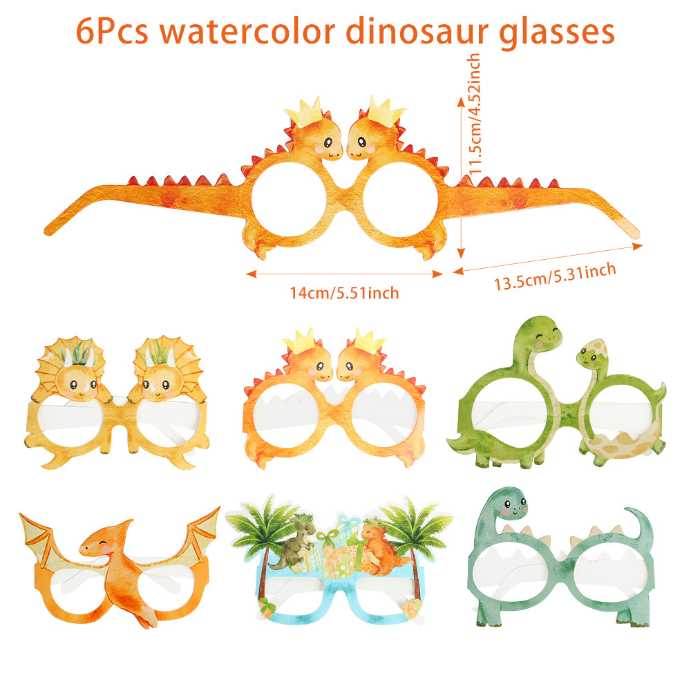 Image of 6pcs Cute Dinosaur Paper Glasses Frame | 6 Different Styles, Ideal For Dinosaur Theme Birthday Party Decoration, Photo Booth Props, Fun Party Decoration, Party Gift
