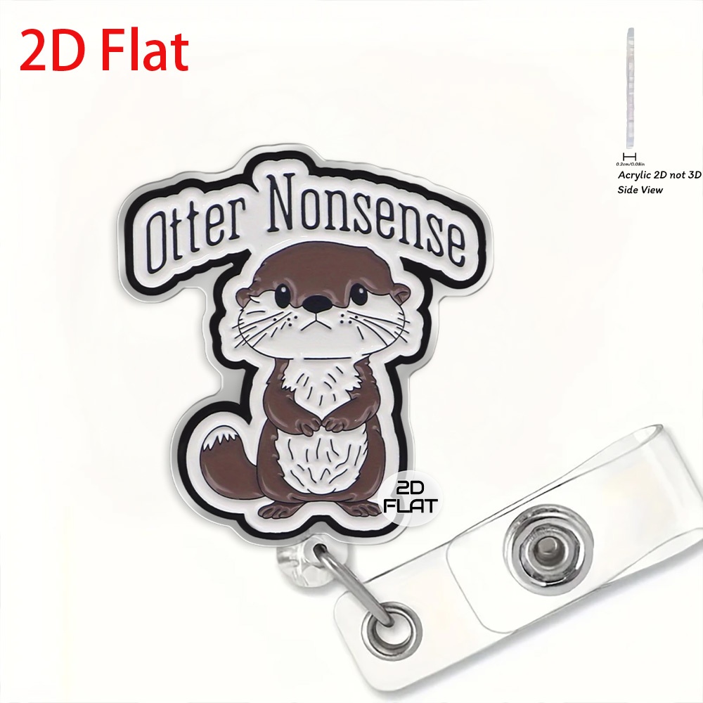 TEMU 2d Flat, 2d Flat Retractable Badge Holder With Cute Cartoon Otter Design - Durable Linen Id Strap For Nurses, Doctors, Medical - Easy To Open,