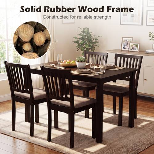 5pcs dining table set for 4 rectangular kitchen table with linen fabric upholstered chairs and solid rubber wood frame space saving dinette set for small apartment and