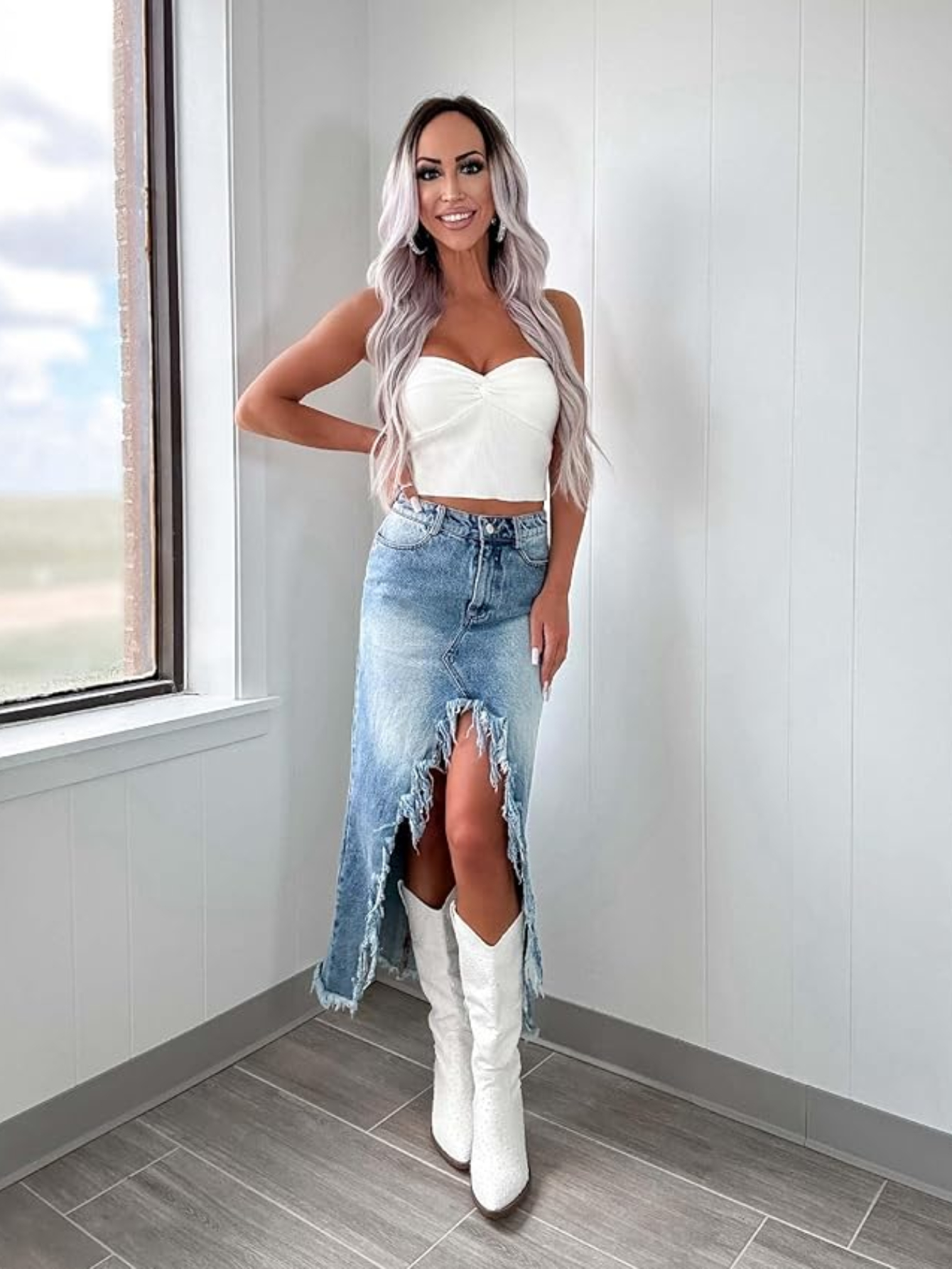 womens high waisted frayed hem distressed washed white black