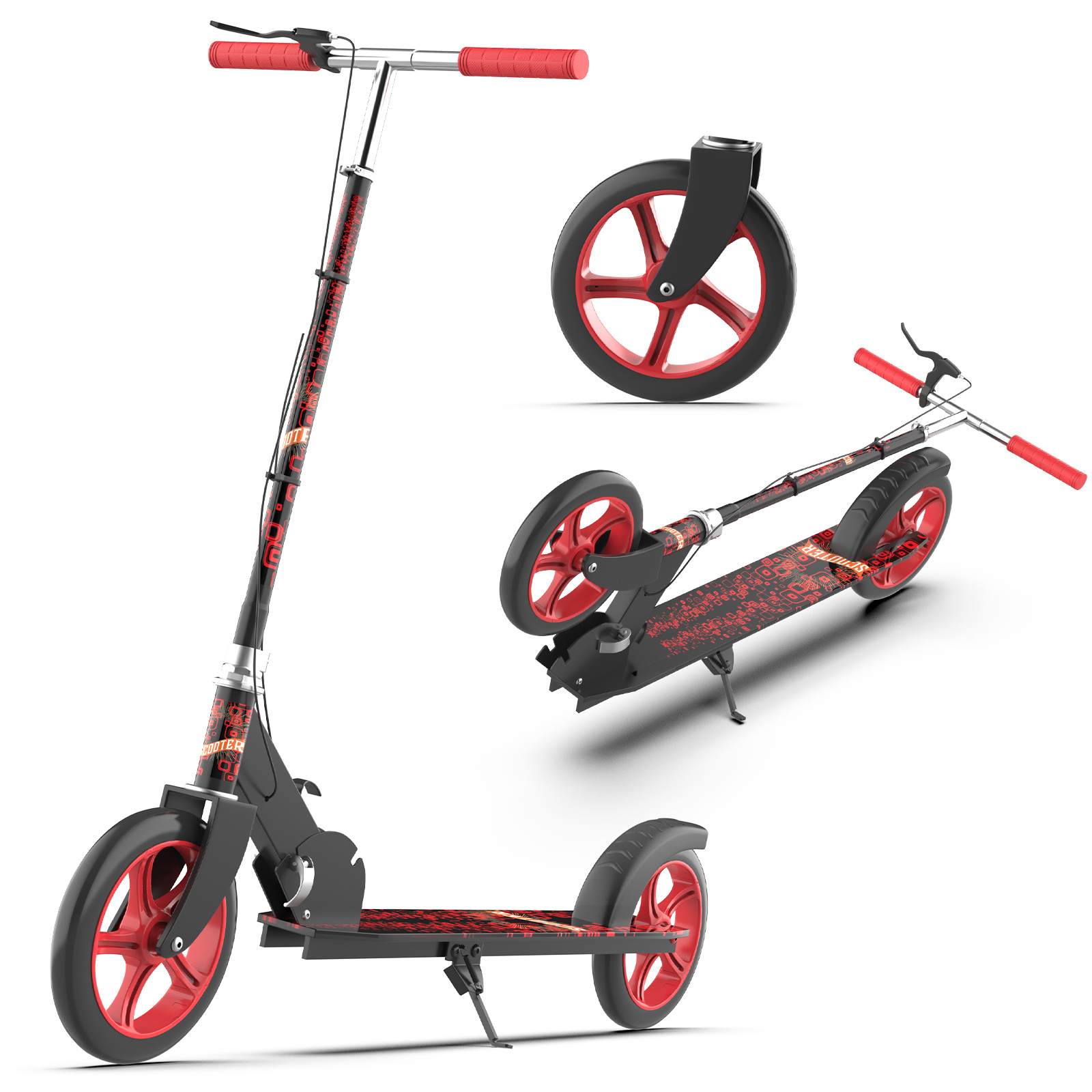 Height Adjustable Foldable Kick Scooter With Solid Pu Wheels And , For Adults Teenagers Commuting