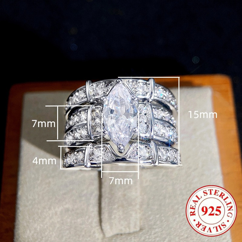 Set 3Pcss Argint 925, Elegant, la Modă și Luxos. Set 3Pcss Bijuterii pentru Femei cu Ochi de Cal și Inele, Potrivite pentru Nuntă și Logodnă