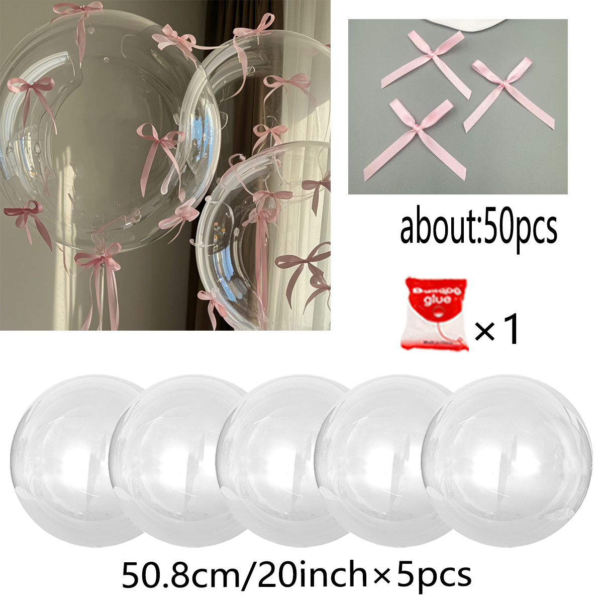 Bow Balloon Set, With Transparent Bobo Balloons And Ribbon Bows, Suitable For Wedding Decor, Bride, Shower, Birthday Party, Proposal, , Halloween Decoration, Christmas Atmosphere Creation