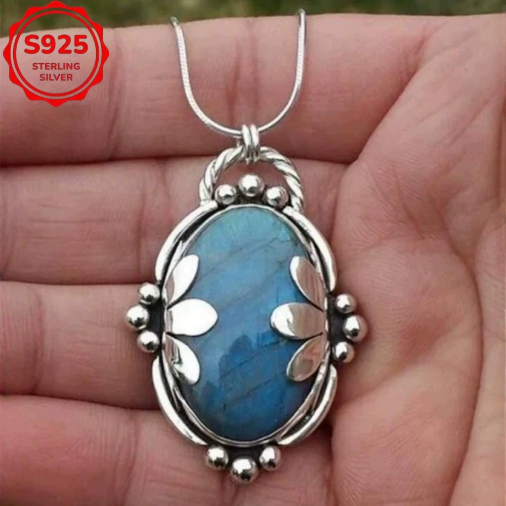TEMU S925 Bohemian Style Adult Novelty Party Gift Exquisite Smooth Natural Stone Pendant Necklace Sweater Cha