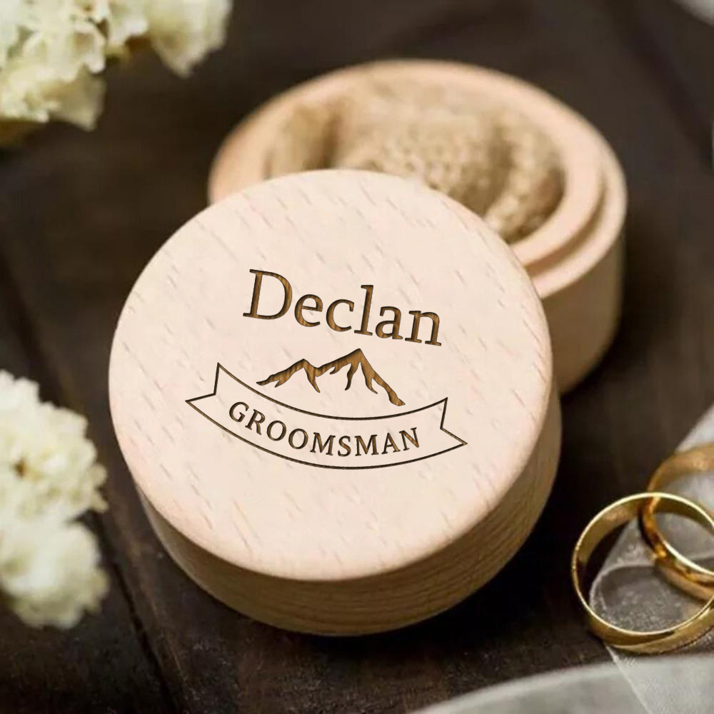 TEMU Personalized Carved Wooden Cufflink Box - Wood Suitable For Men's Gifts, Round Tabletop Box With Latch Closure, Ring & Cufflink Holder For