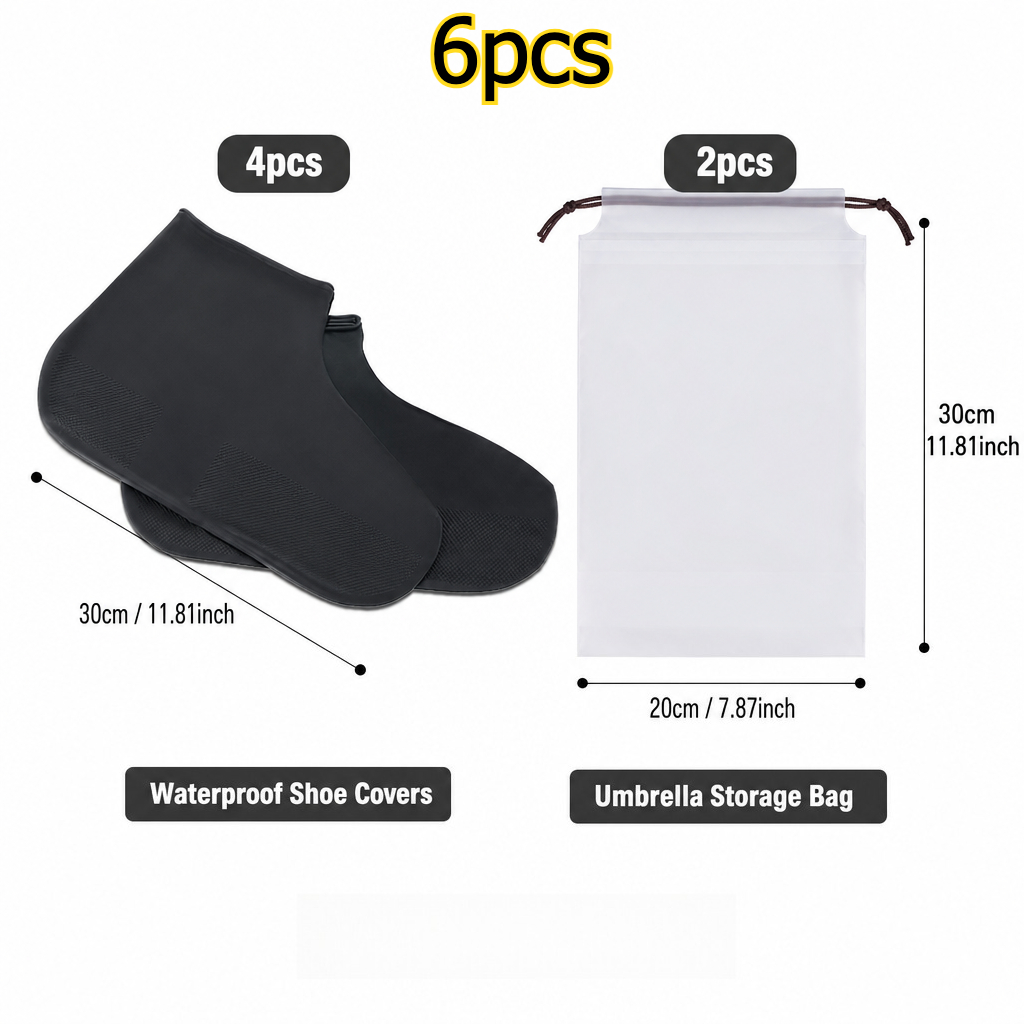 TEMU 6pcs Thickened Wear-resistant Outdoor Waterproof Shoe Covers And Umbrella Storage Bag Essential Combination Non-slip/waterproof Portable Unisex
