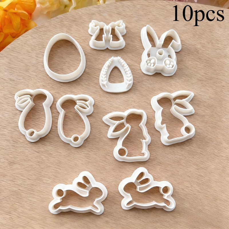 TEMU 10pcs Handmade Rabbit Jewelry Mold - Plastic Reusable Clay Cutter With Bunny Shape, Ears & Paws For Diy Polymer Clay Pendants, Necklace Charms -