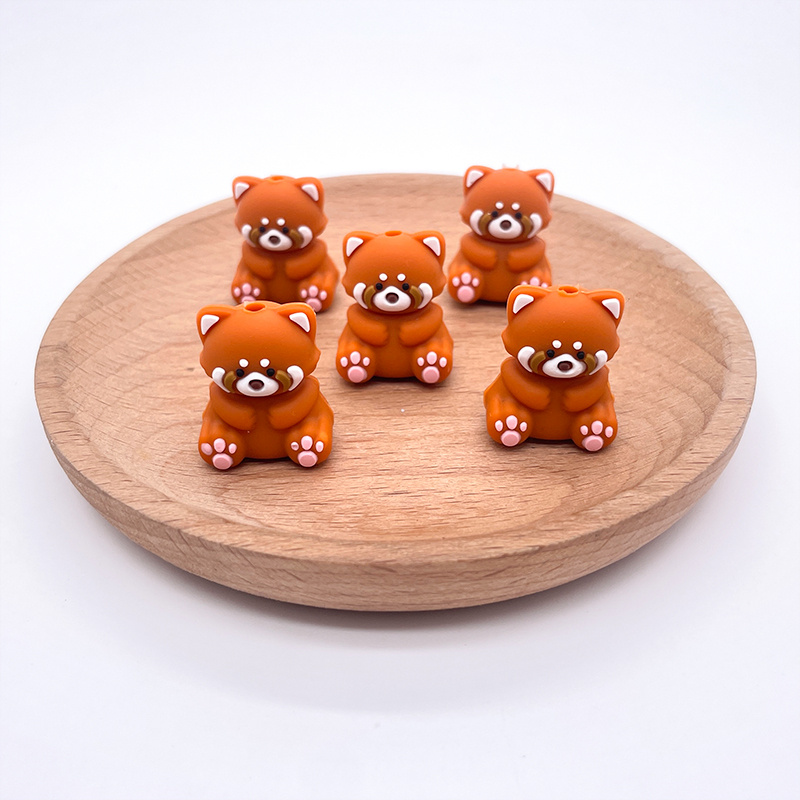 Image of 5pcs Panda Silicone Focus Beads And Bead Assortments Animal Red Panda Assorted Loose Spacer Bulk Beading Set For Bracelets Crafts Decorative Gifts Additions
