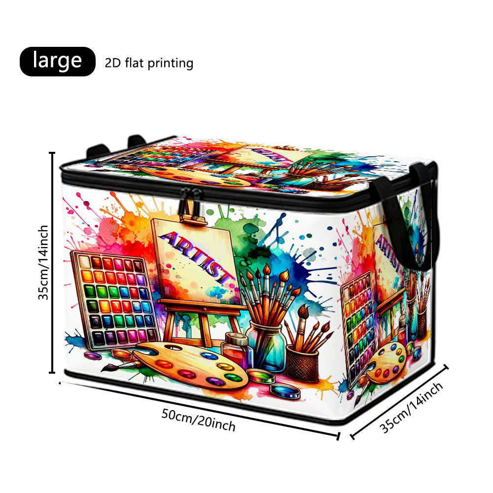 TEMU 1pc Large Foldable Zipper Storage Box, Colorful Pigment Paint Brush Art Graffiti Print, Large Capacity Storage Container, Can Store Clothing