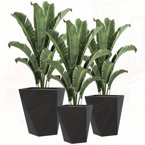 set of 3 tall planters 18 15 25 11 75 mgo indoor outdoor planters with drainage holes stackable flower pots for garden patio balcony front door black