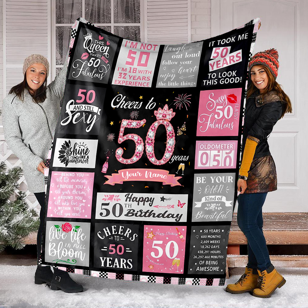 TEMU 1pc 1pcs Personalized 50th Birthday Blanket Suitable For - Name/text For Women' 50th Birthday Gift, Soft Camping & Travel Throw, Sassy Fabulous