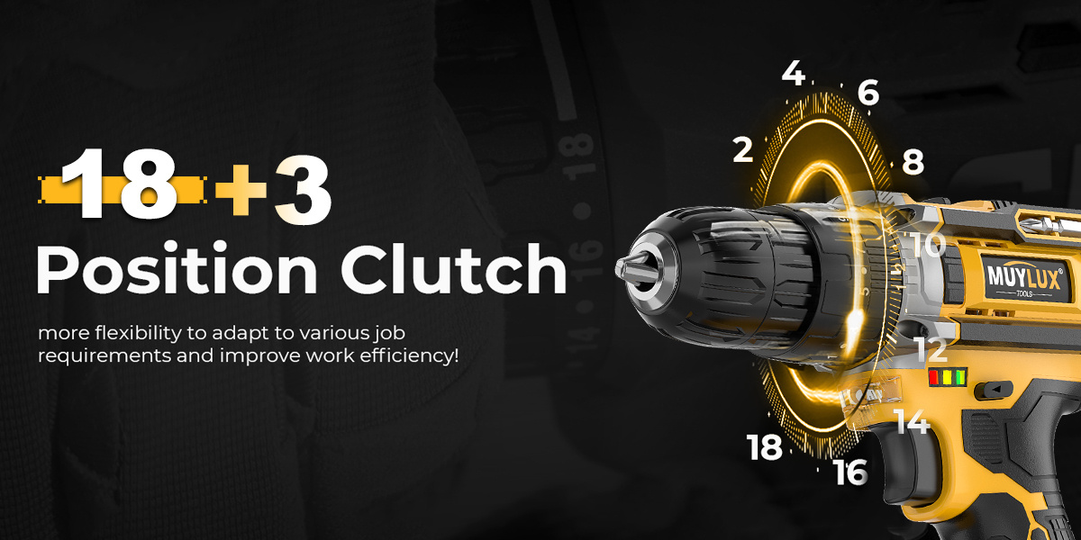 20V draadloze boorset met 3/8-inch sleutelloze klem, 18+3 schakelaar, 45Nm koppel, 2 snelheden, werklicht, 2.0AH batterij, snelle oplader - compact en veelzijdig voor doe-het-zelf, professionals
