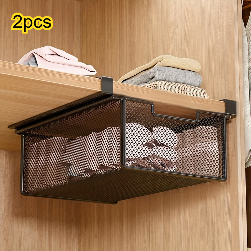Portable Under-Table Hanging Storage Basket with Pull-Out Drawer