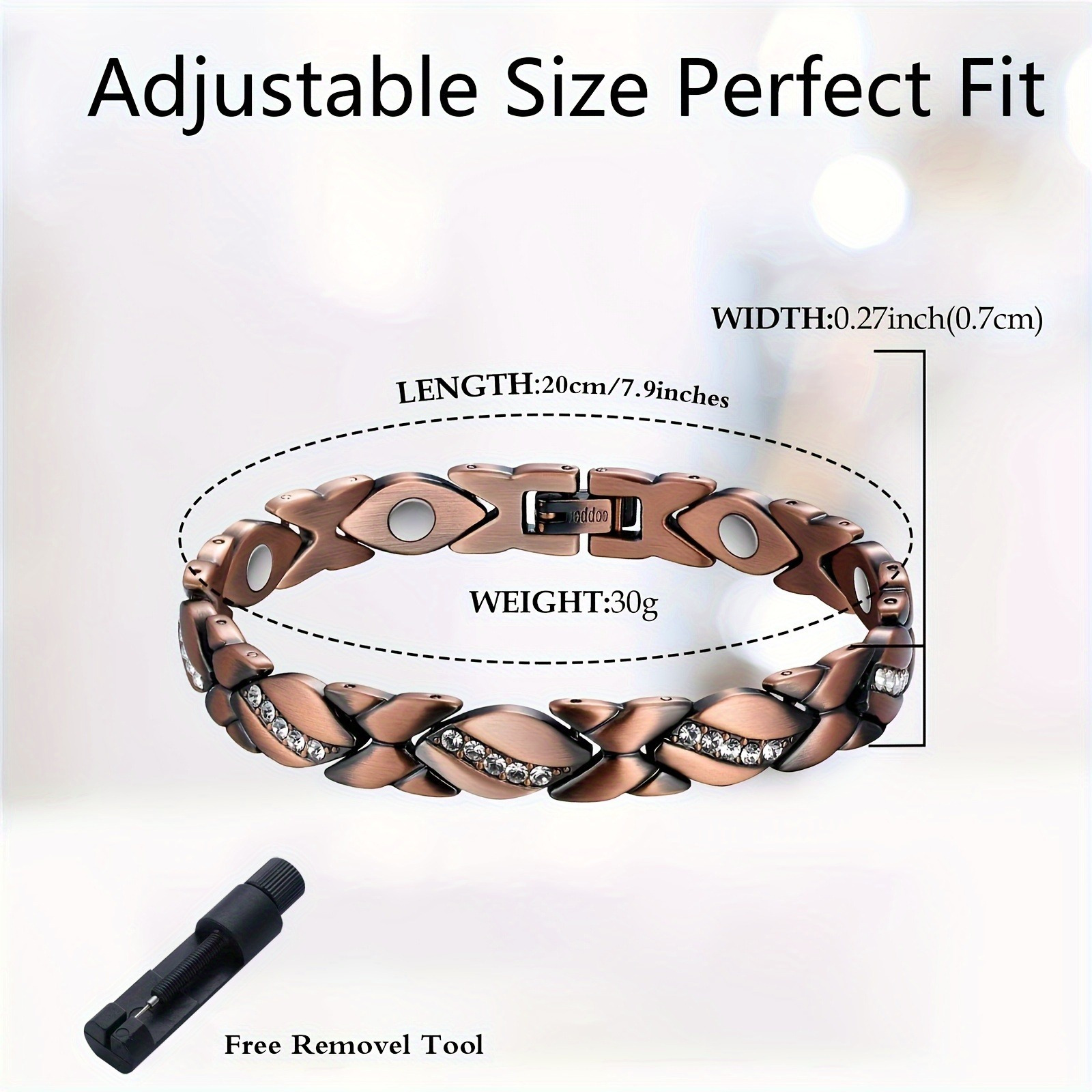 Boho Style Magnetic Bracelet & Red Copper Bangle Set with Crystal Mosaic