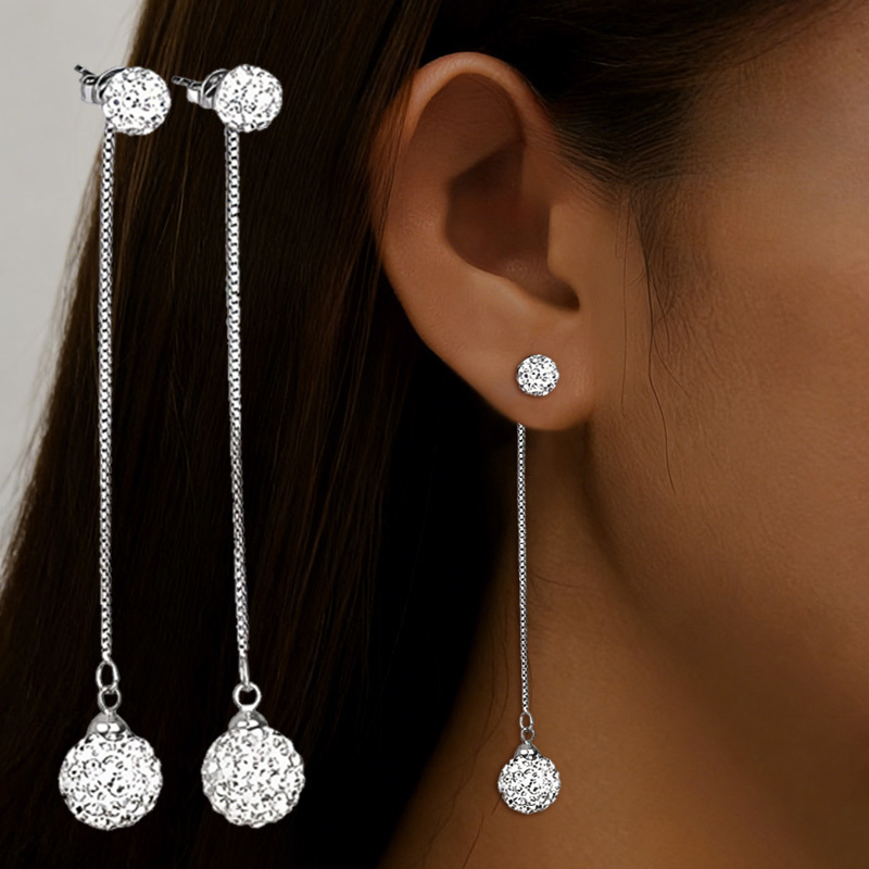 Exquisite Ball Tassel Stud Earrings with Zirconia