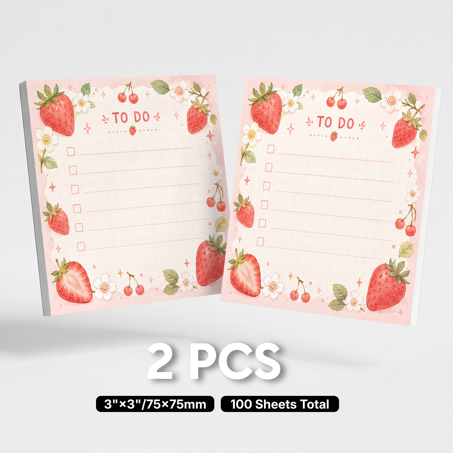 TEMU 2pcs Strawberry Cherry Sticky Notes Suitable For School, Office & Journaling - 100 Sheets Total Removable Self-stick Adhesive Pages, Cute Fruit