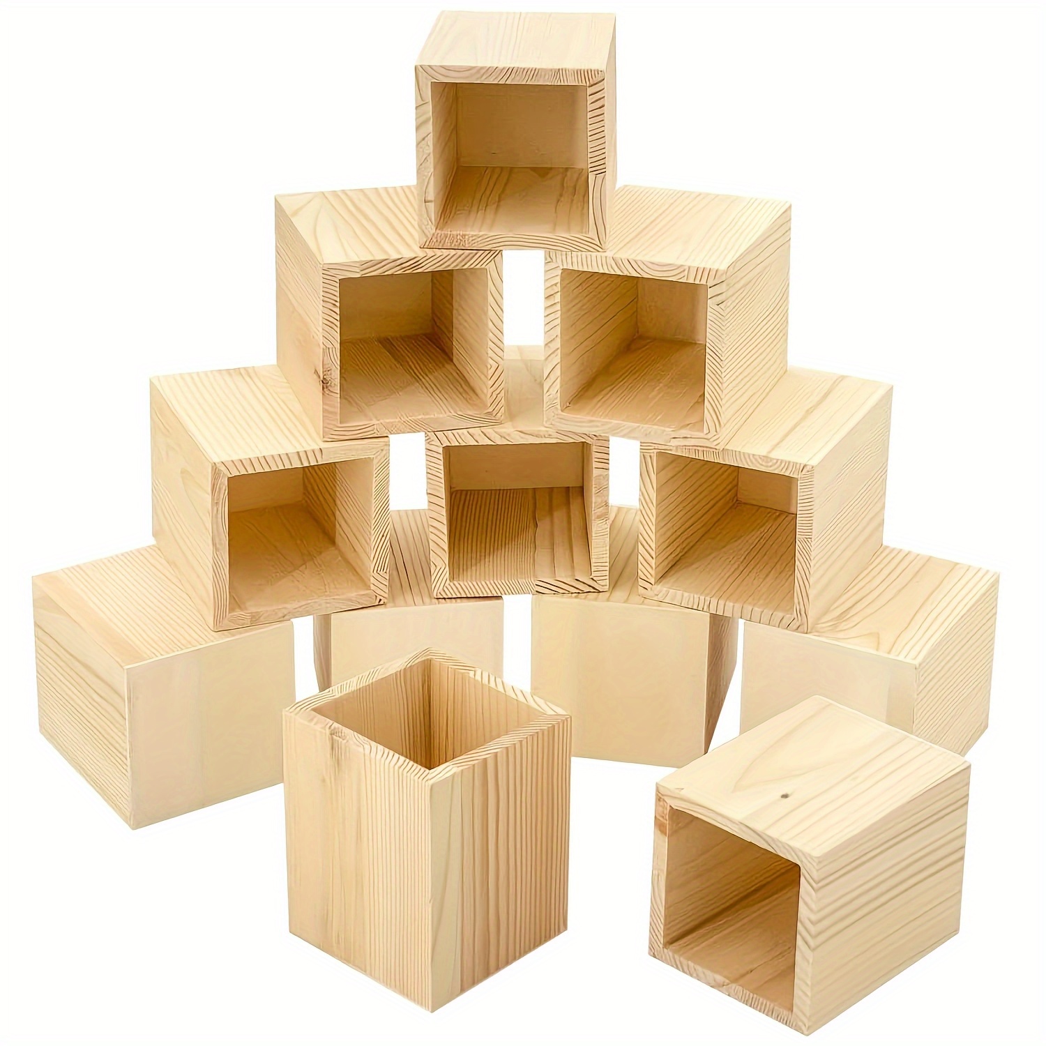 

6pcs Unfinished Storage Boxes Set, Diy Craft Multi-functional Desktop Organizers For Stationery, Cosmetics, Toothbrushes, Kitchen Tools, Succulent Plant Holders - Square//hexagonal Shapes