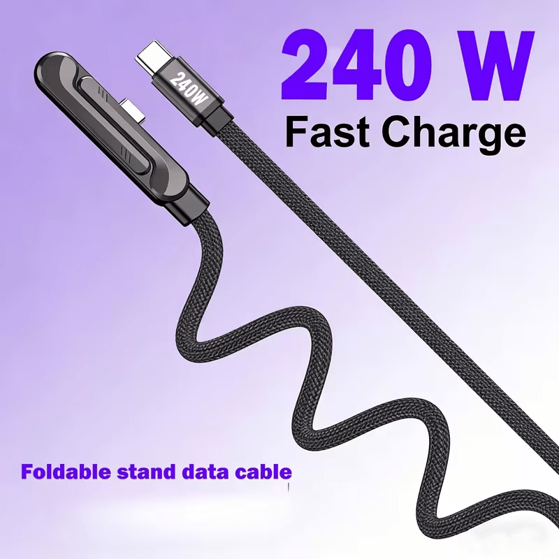 240w charging cable with stand dual type c super fast charging angled connector durable braided cord 59 06 inches 150cm suitable for   phones usb data transfer supports fast charging for gaming and streaming Product details 2