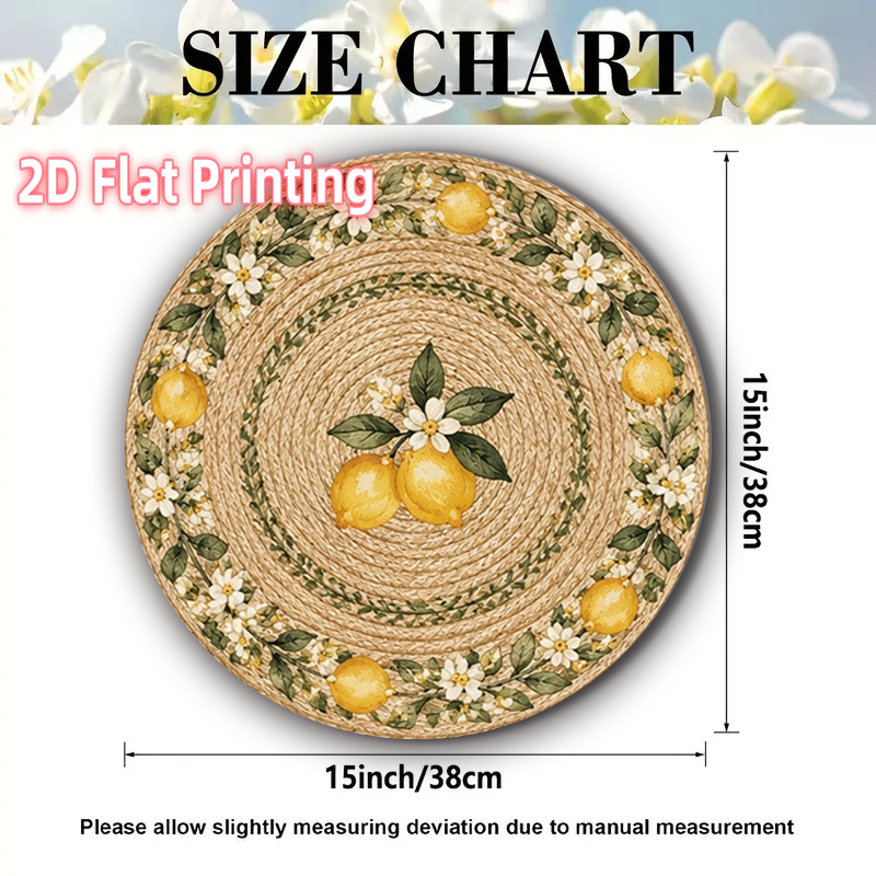 Image of 2d Flat 4pcs Rattan Lemon Circle Circular Placemat Suitable For Parties, Home Use, Themed Restaurants, Halloween And Christmas Decorations. Ideal For Indoor And Outdoor Use, 2d Flat