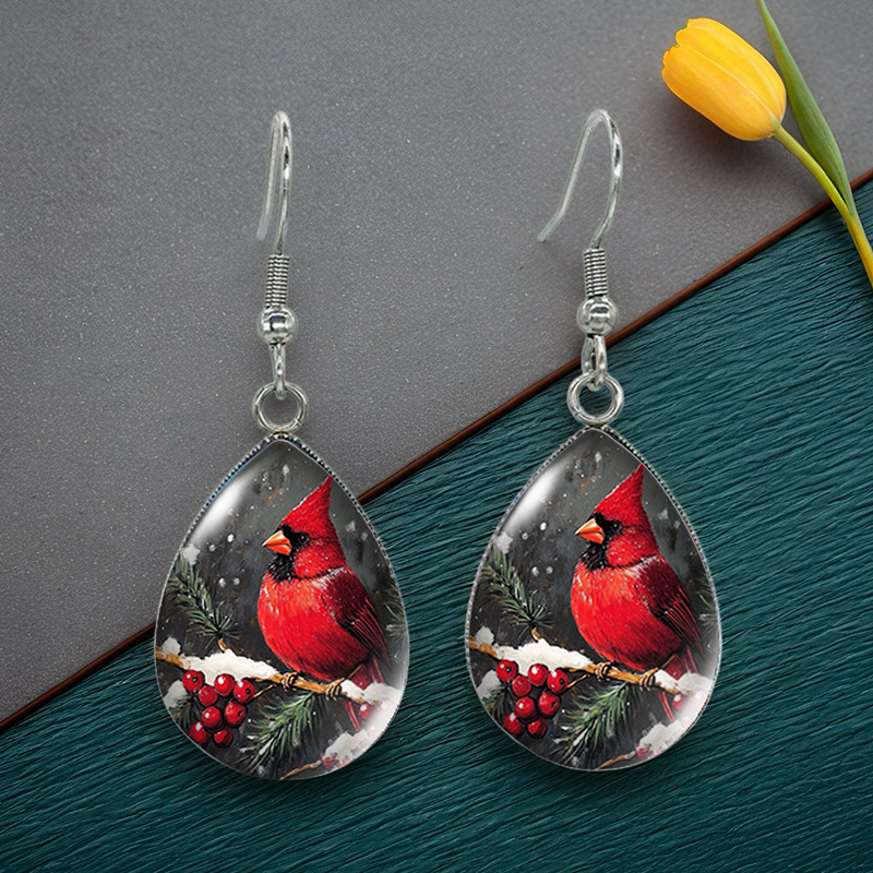 TEMU A Pair Of Handmade Glass Earrings Featuring Red And Water , Perfect As A Gift, Without Battery