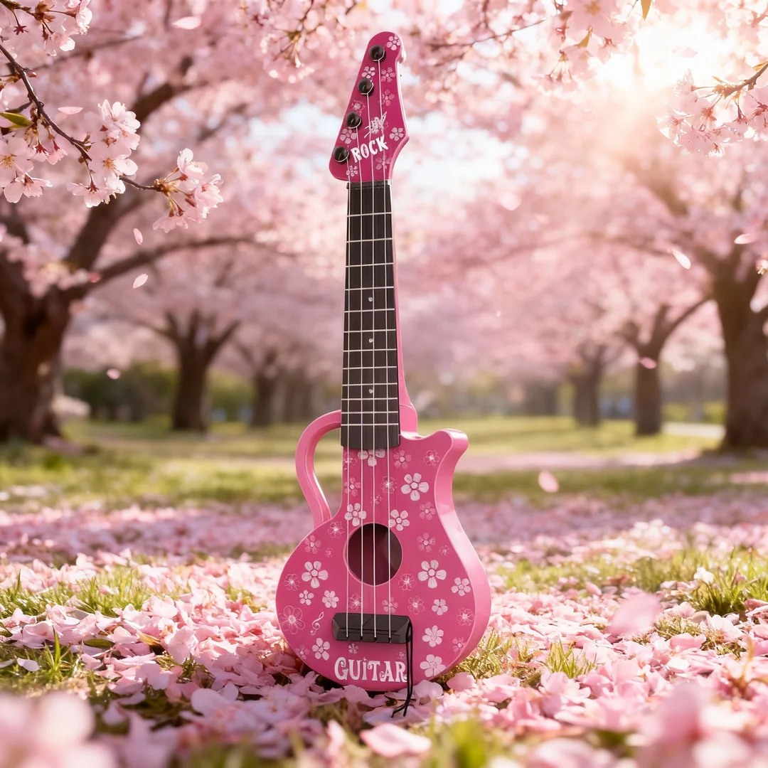 1pc Pink Cherry Guitar, Birthday Gift, Suitable For Beginner Playing, Entry-level Instrument, Exquisite Pattern, Ideal As Birthday Present, Christmas Gift, New Year Gift