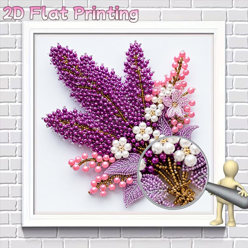 TEMU Kit de peinture diamant cadre style perle 2D, comprenant des lilas violets, des roses et des , motif floral en perles, nouveaux fournitures