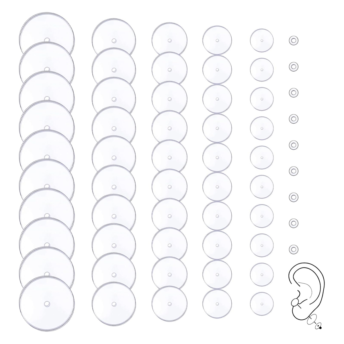 TEMU 120pcs Clear Piercing Disc For Piercing Bump - 6 Sizes Silicone Discs - Pressure Pads For Keloids, Stabilize Piercings, Earring Support