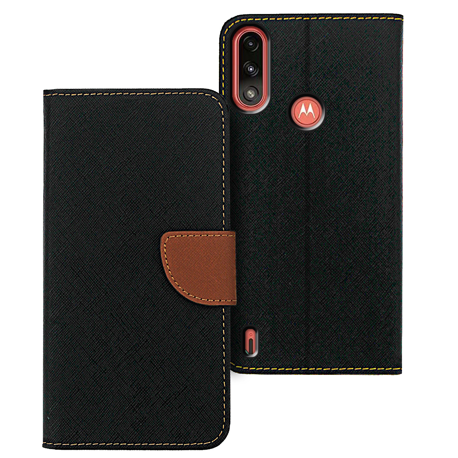 TEMU Phone Case - Black Faux Leather Phone Wallet Case Designed For Moto E7 Power / E7i Power, Featuring A Magnetic Closure, Stand Function, And Card