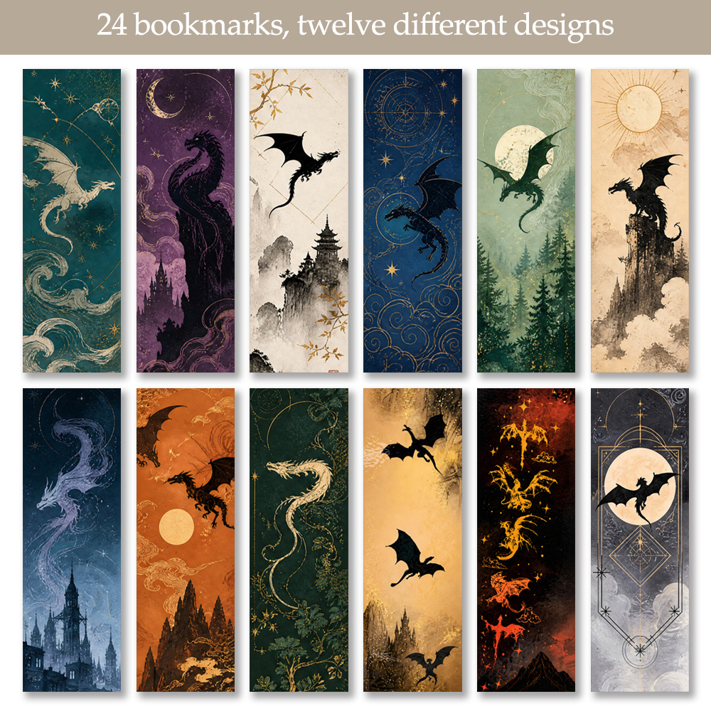 TEMU 24pcs Dragon Bookmarks - Celestial Gothic And Mythical Aesthetic Page Markers For Readers And Stationery Enthusiasts